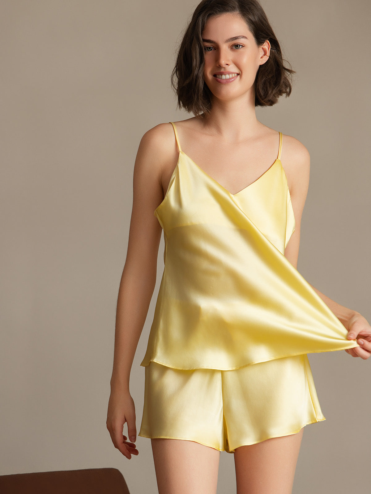 Pure Silk V Neck Above the Knee Camisole Set
