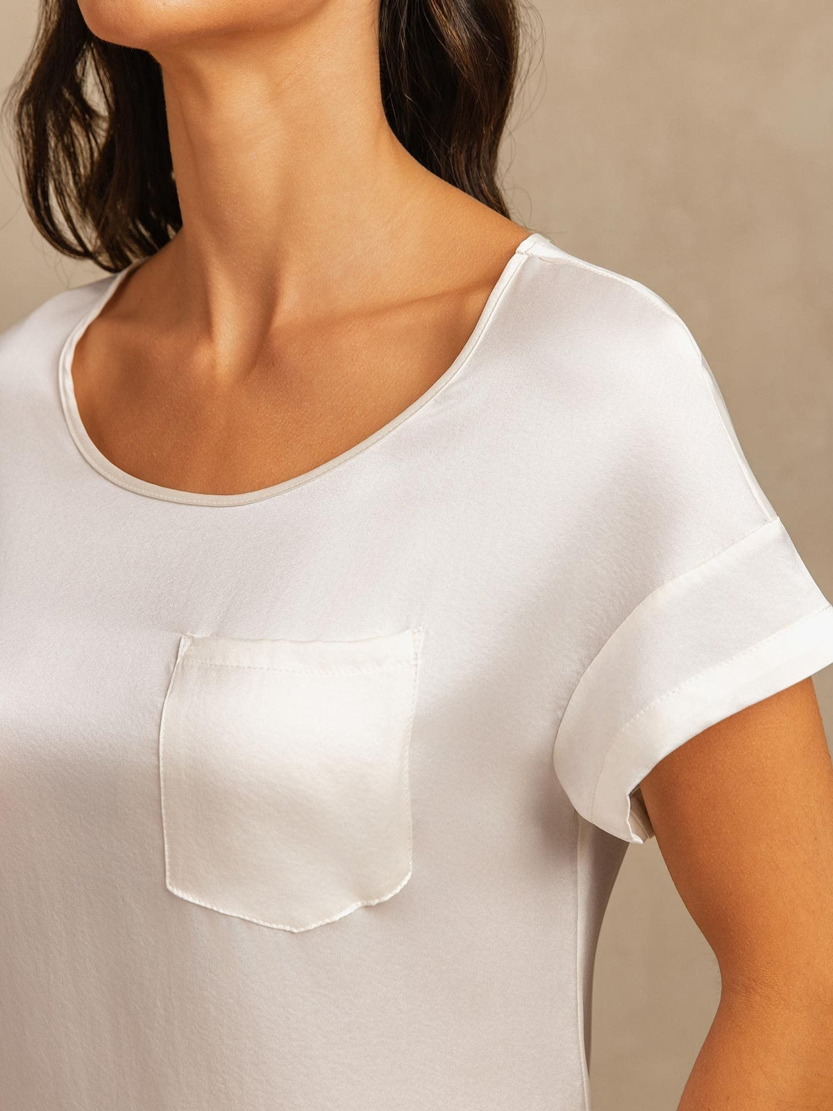19Momme Washable Silk Short Sleeve Round Neck Short Nightdress