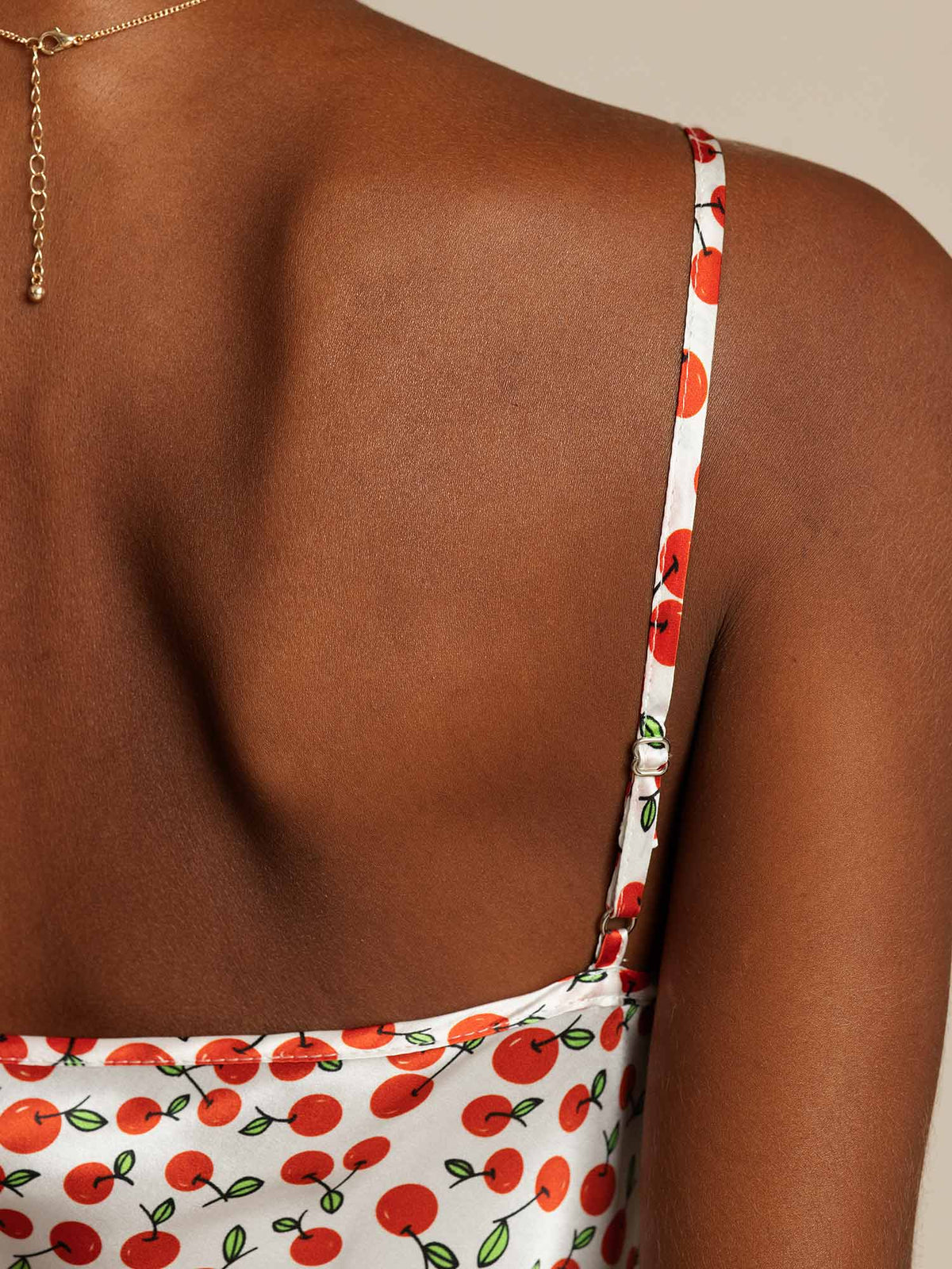 Silk Spaghetti Strap Cherry Print Short Dress