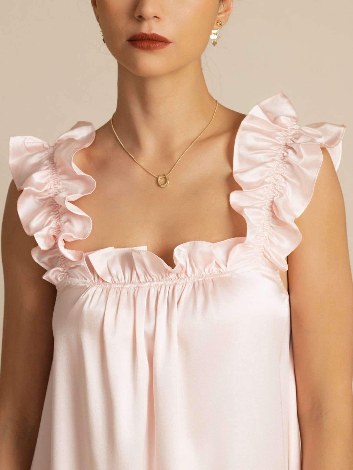 19Momme Silk Ruffle Strap Square Neck  Babydoll A-Line Short Dress