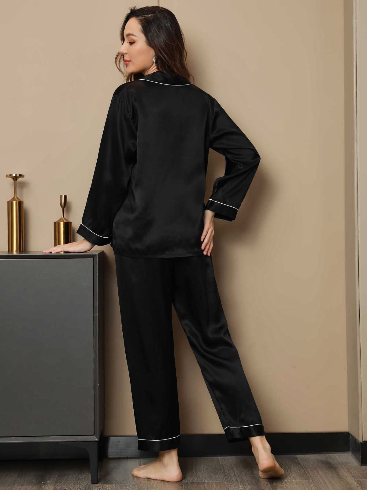 Pure Silk Notch Collar Button Up Women's Pyjamas Set