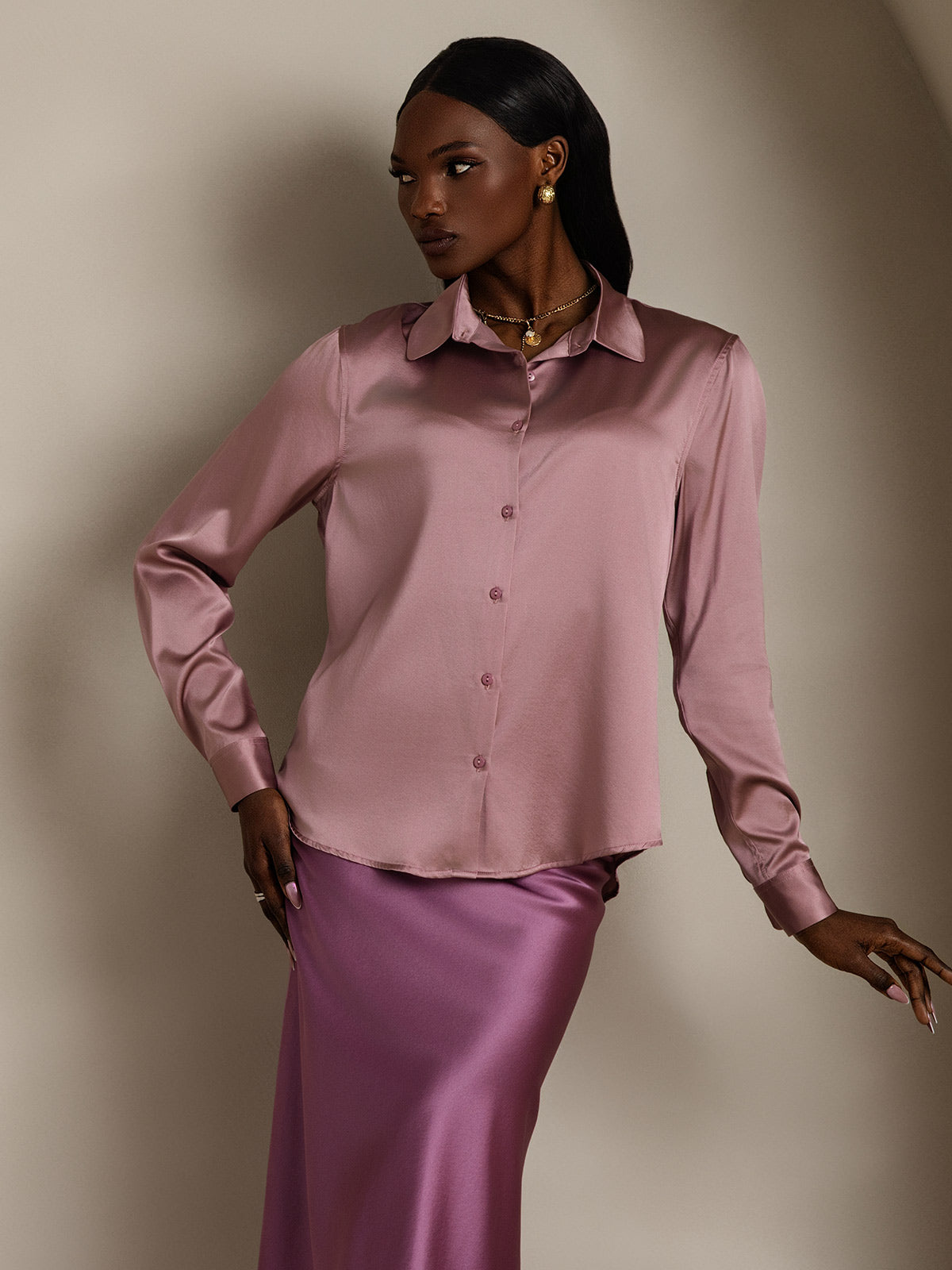 19Momme Silk Long Sleeve Lapel Collar Women's Shirt