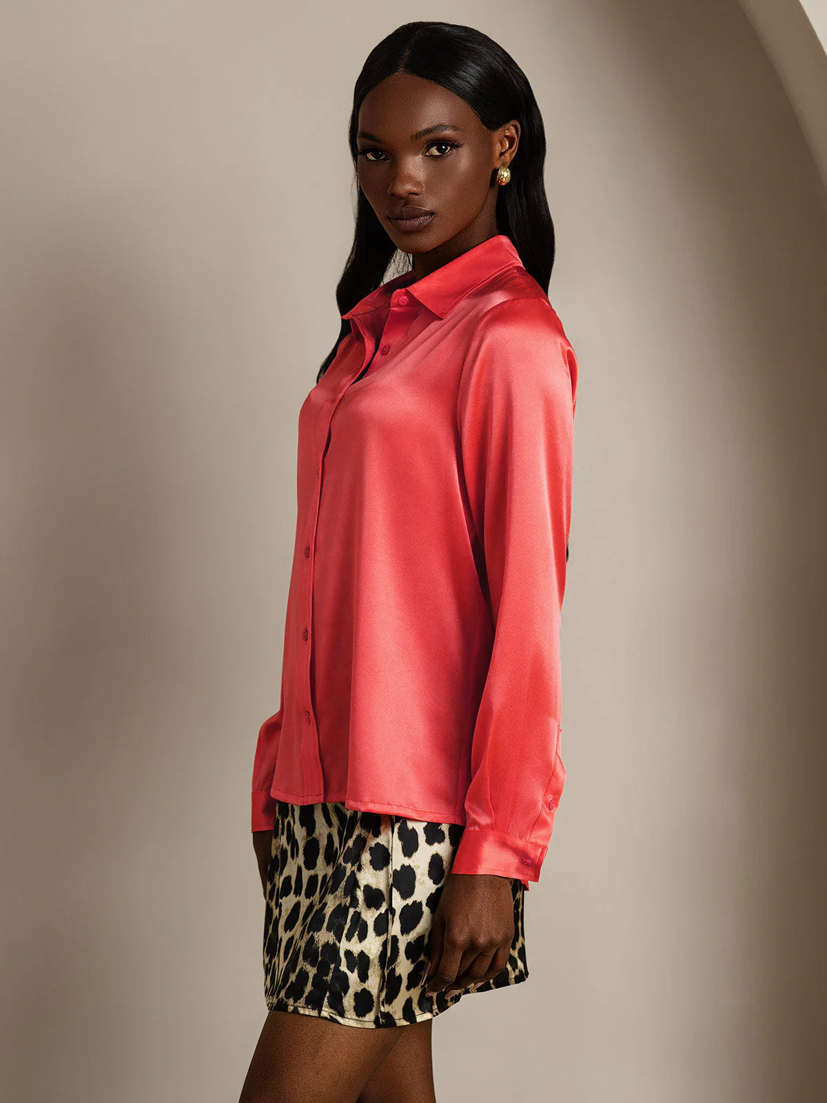 19Momme Silk Long Sleeve Lapel Collar Women's Shirt