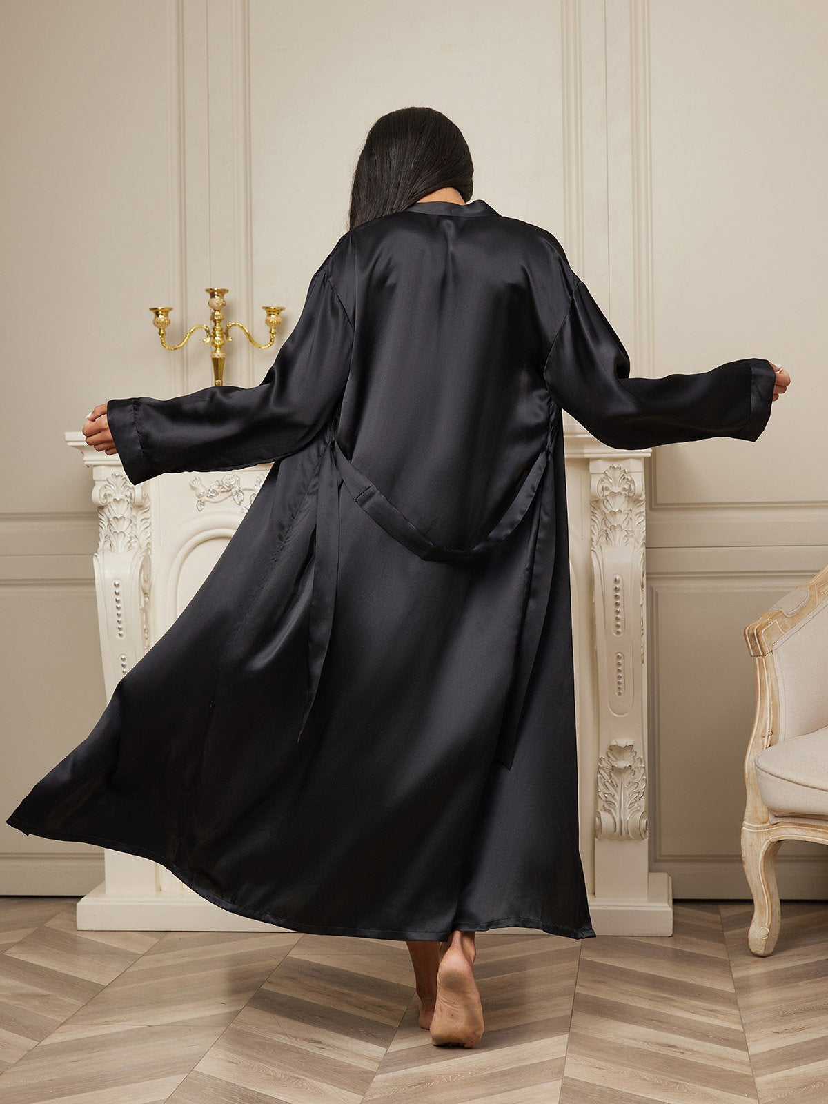 Pure Silk Long Sleeve Midi Women's Dressing Gown