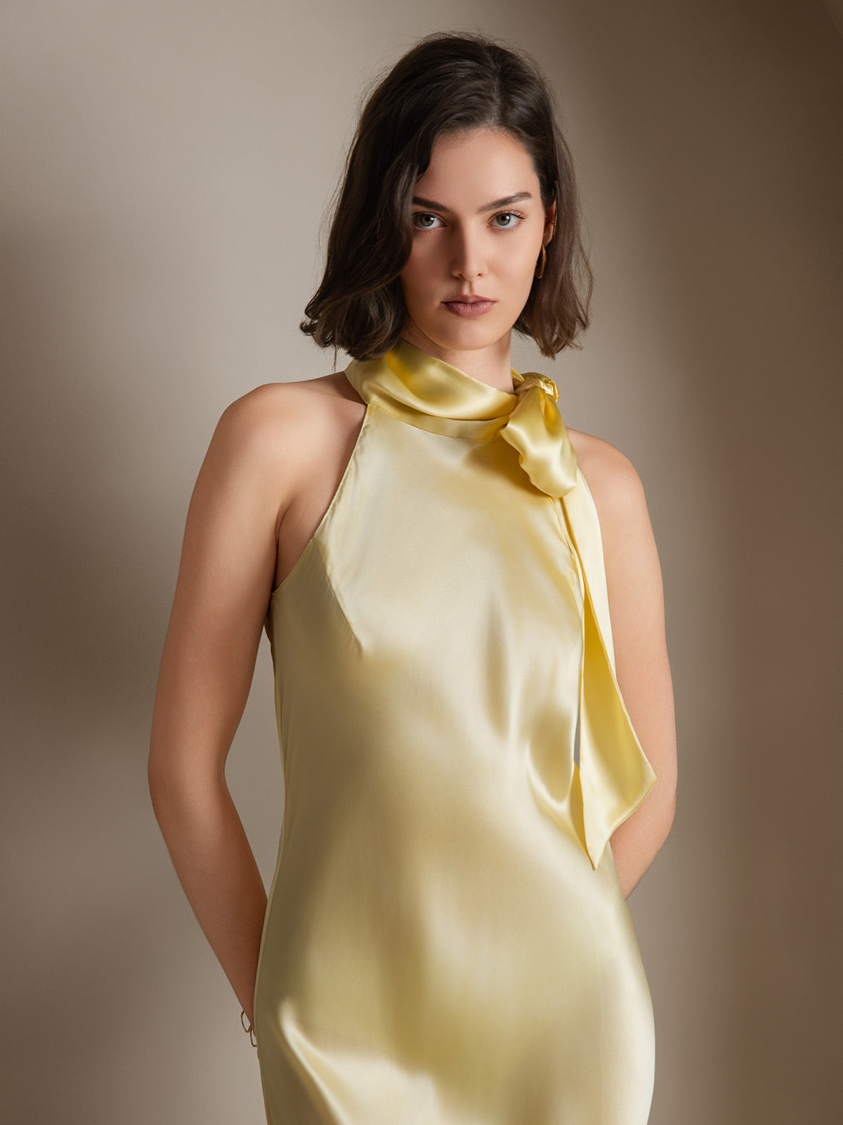 19Momme Silk Sleeveless Tie Neck Midi Dress