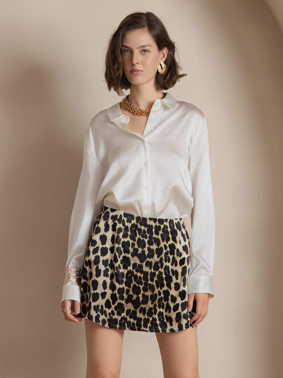 19Momme Silk Long Sleeve Lapel Collar Women's Shirt with Button Up Design