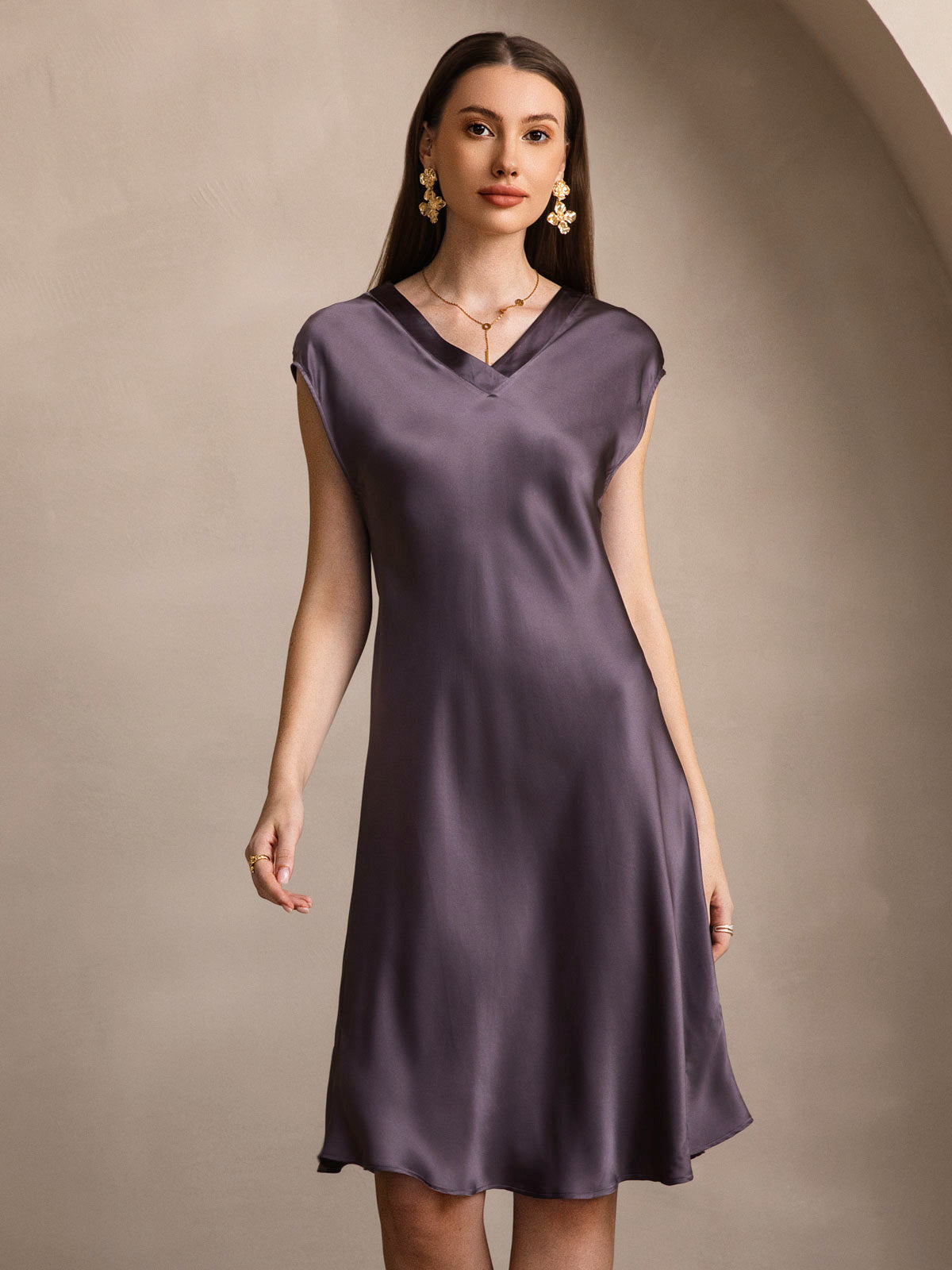 Pure Silk Cap Sleeve V-neck Knee Nightdress