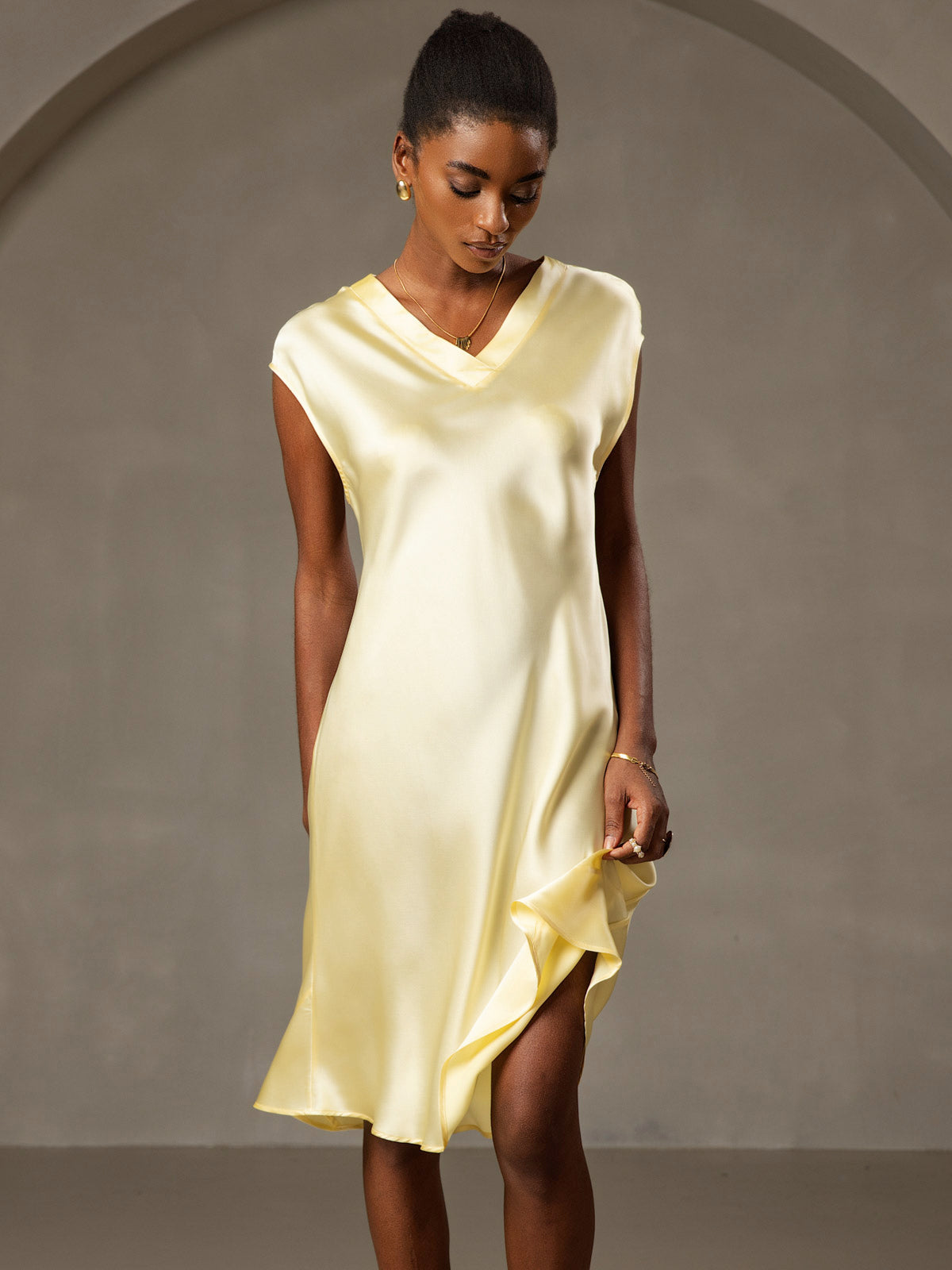 Pure Silk Cap Sleeve V-neck Knee Nightdress