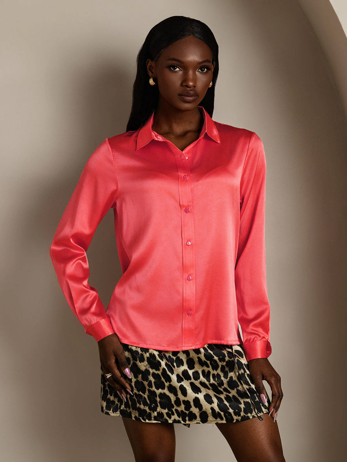 19Momme Silk Long Sleeve Lapel Collar Women's Shirt
