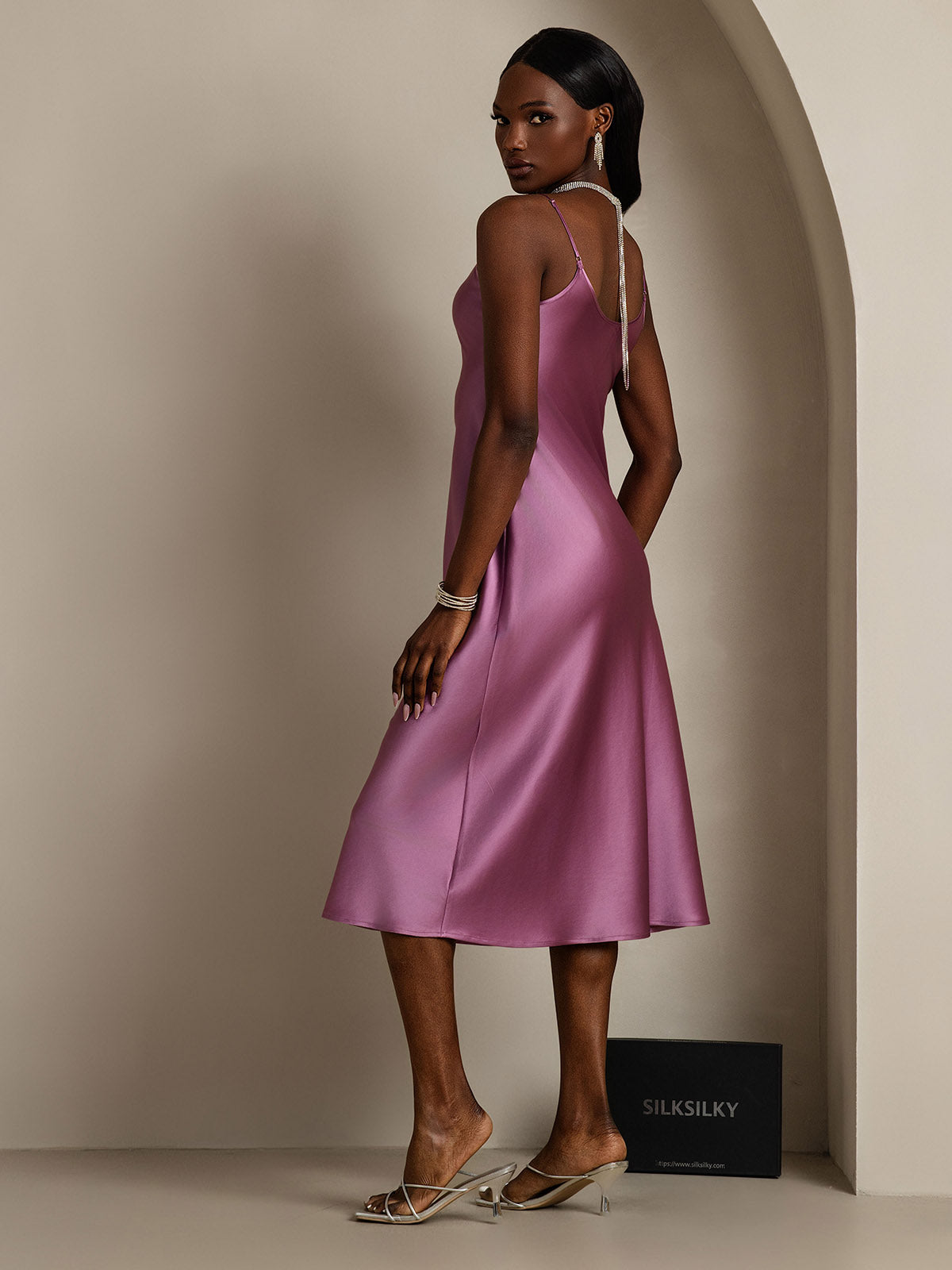 Pure Silk Spaghetti Strap V-neck Midi Nightdress