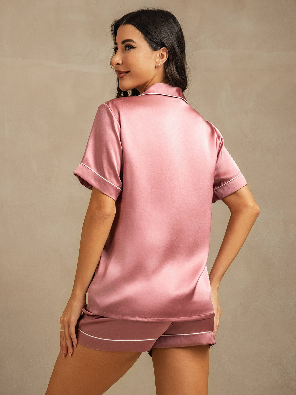 Pure Silk Short Sleeve Notch Collar Above the Knee Women's Pyjamas Set