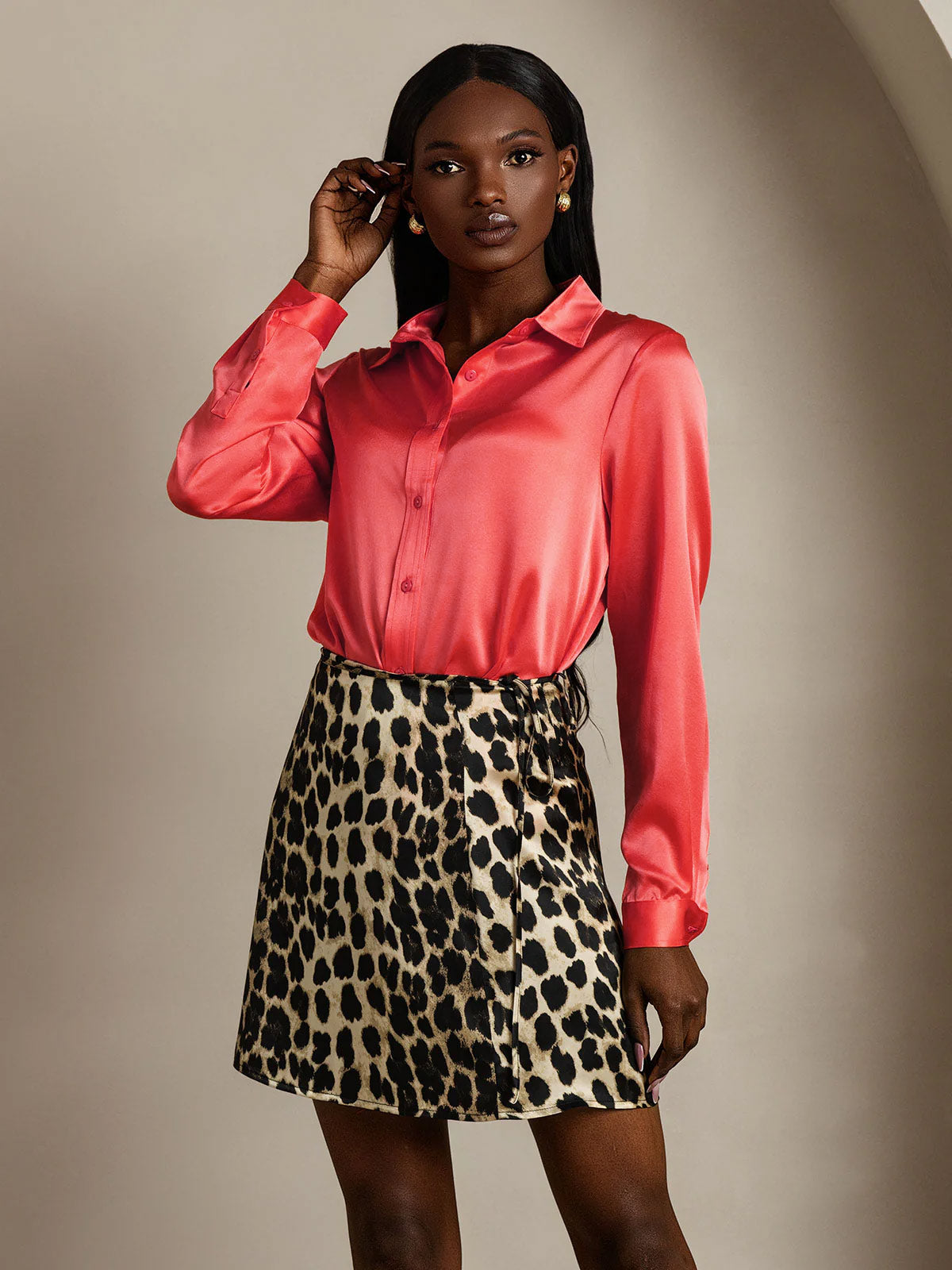 19Momme Silk Long Sleeve Lapel Collar Women's Shirt