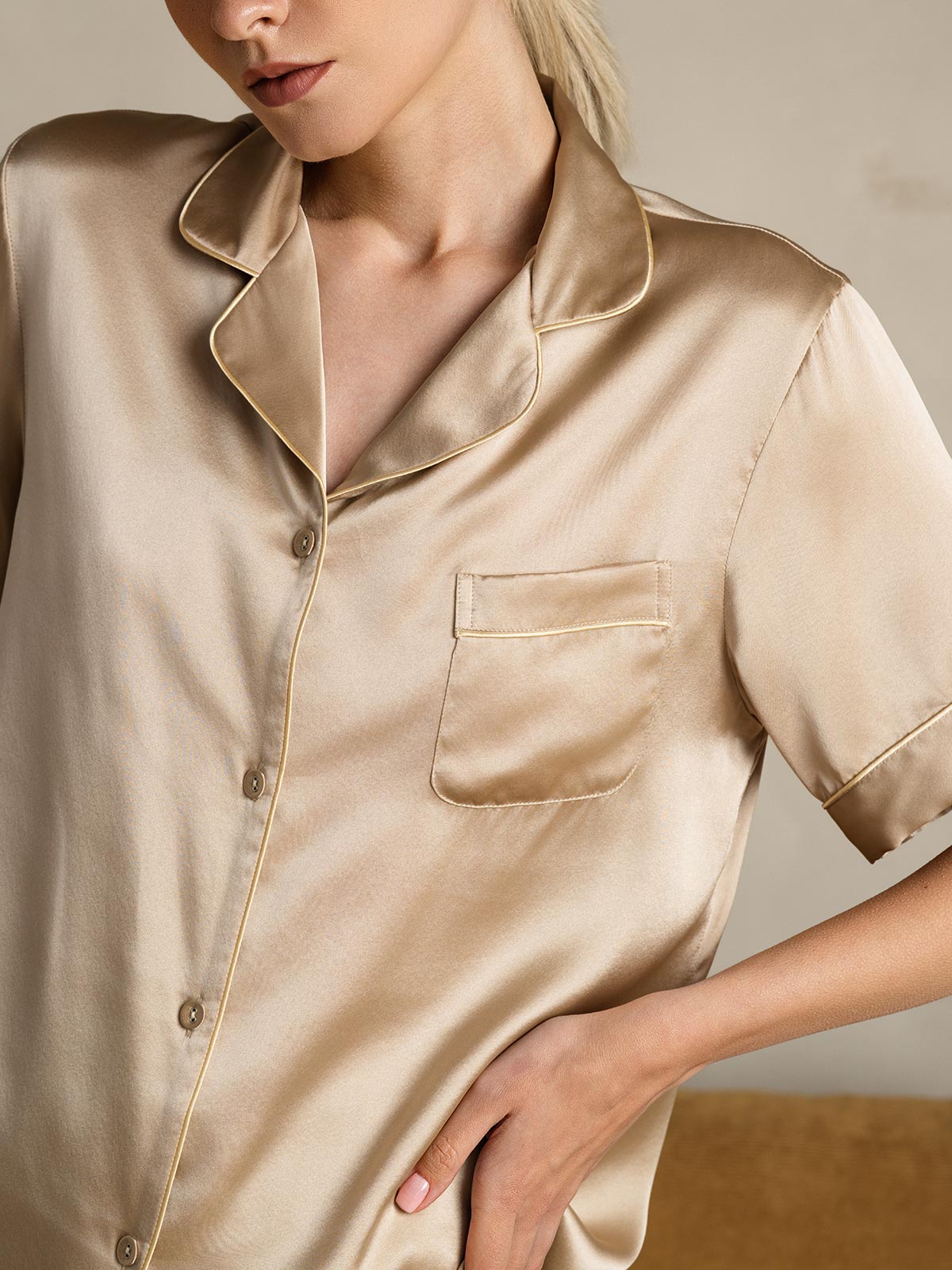 Pure Silk Short Sleeve Button Up Women's Pyjamas Set